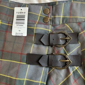 Torrid Outlander Plaid Mini Skirt with Buckle Accents